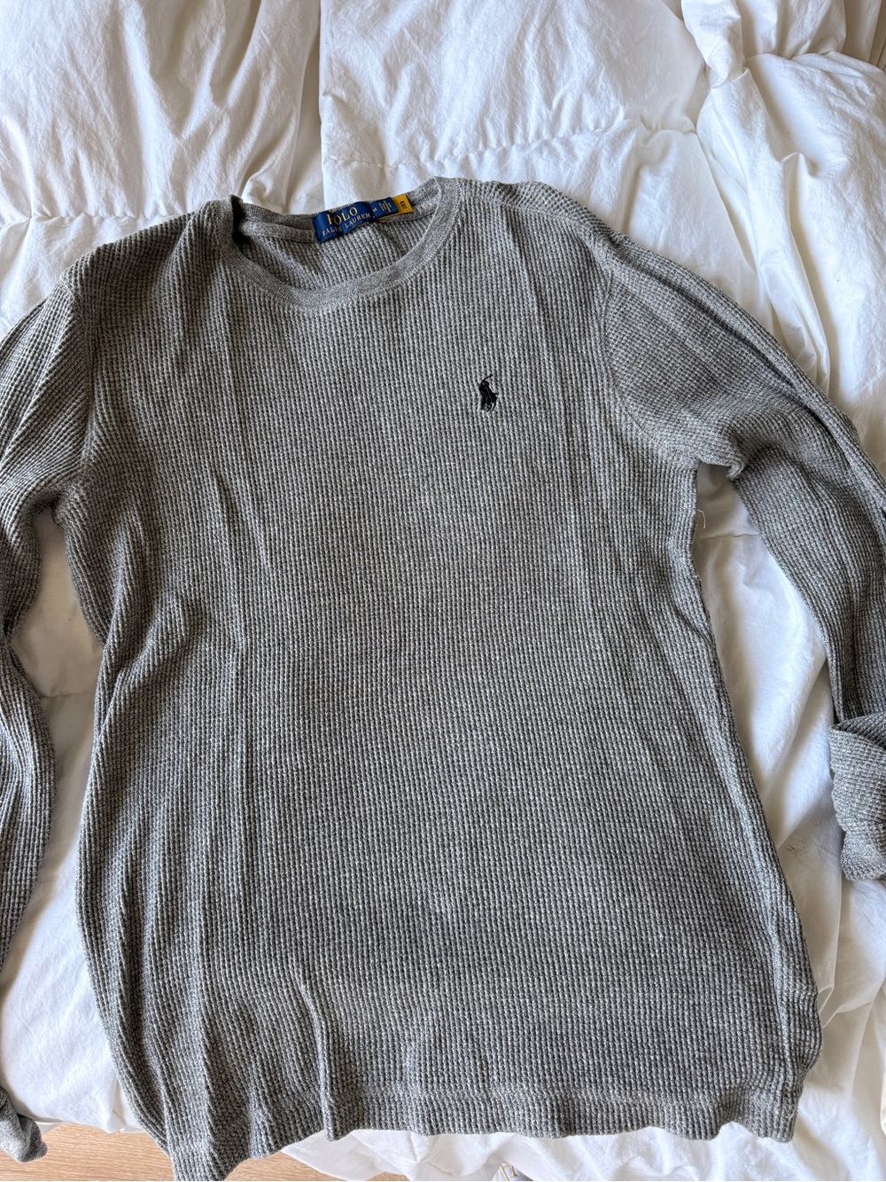 Ralph Lauren Men's Grey Waffle-Knit Crewneck long sleeve
